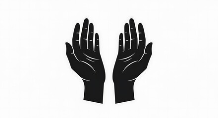 Obraz premium Black and White Illustration of Open Hands Reaching Upwards on a White Background