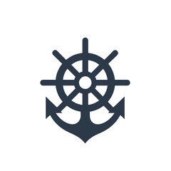 Naklejka premium Ship Wheel and Anchor Navigation UI Icon for App Interface