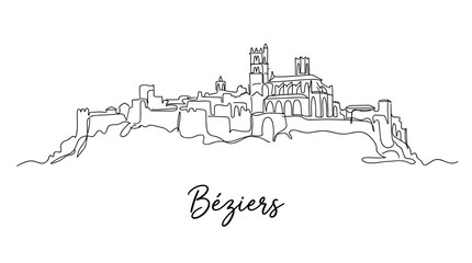 Fototapeta premium Beziers France city skyline minimalist continuous line drawing vector illustration