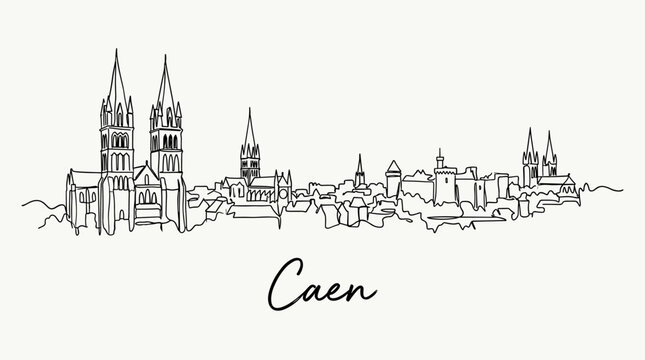 Caen city skyline in minimalist continuous line art vector illustration
