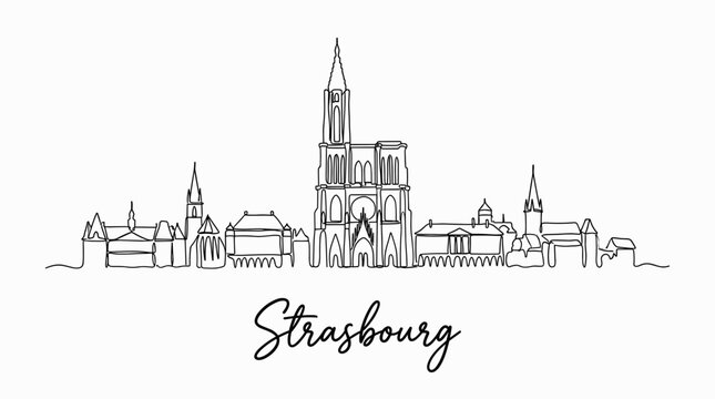 Minimalist Strasbourg France city skyline continuous line art vector illustration