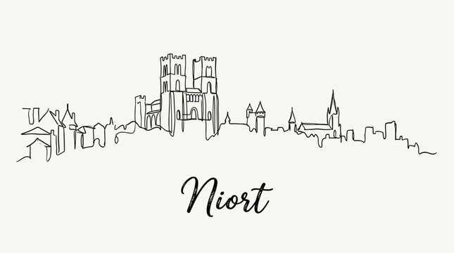 Niort France city skyline silhouette in minimalist continuous line art style vector illustration