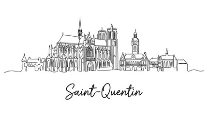 Fototapeta premium Saint-Quentin France city skyline with basilica and landmarks in continuous line art vector