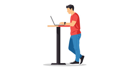 Fototapeta premium Young Man Working on Laptop at Standing Desk - Modern Remote Work and Productivity Vector Illustration