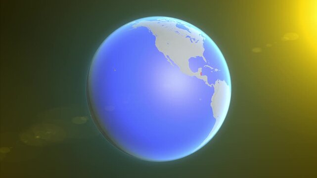 The animation shows a graphic representation of the earth and highlights the location and map of Belize colored red.