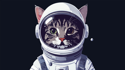 Adorable astronaut cat in space helmet vector illustration, futuristic feline explorer portrait in spacesuit isolated on dark background, sci fi cosmic kitty design. © AbdulRehman