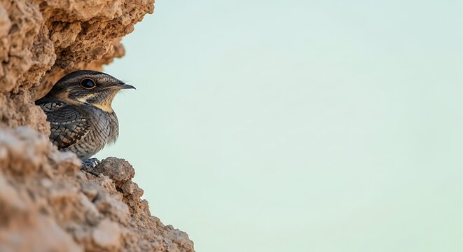 Common poorwill bird at rest inside a small crevice