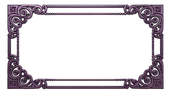 Ornate Purple Rectangular Frame with Scrollwork and Beading