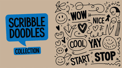 Playful Hand-Drawn Doodle Elements Collection Arrows, Symbols, and Emoticons