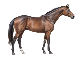 Obraz premium Brown, horse, standing, profile, animal, mammal, isolated on transparent background