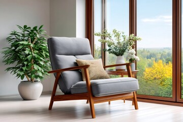Obraz premium Modern armchair in a cozy living room enjoying nature view
