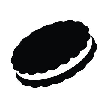 Simple black and white illustration of a round chocolate sandwich cookie