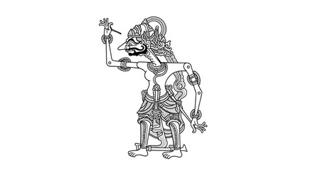 Traditional Indonesian Wayang Kulit Shadow Puppet of a Warrior Character