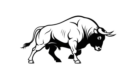 Obraz premium Black and White Bull Illustration.