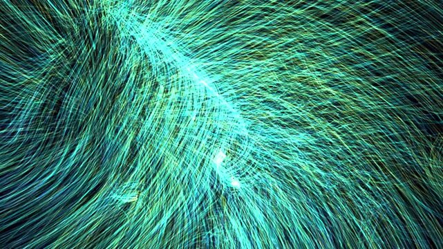 Massive 12,800-line volumetric simulation of cosmic magnetic flow fields. Code-driven exact loop. Mathematically perfect seamless loop of shimmering dense vector strings in stunning 4K resolution.
