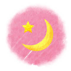 かわいい月と星の水彩挿し絵イラスト