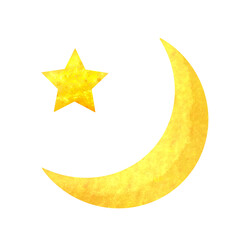 かわいい月と星の水彩挿し絵イラスト