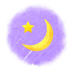 かわいい月と星の水彩挿し絵イラスト