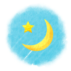 かわいい月と星の水彩挿し絵イラスト