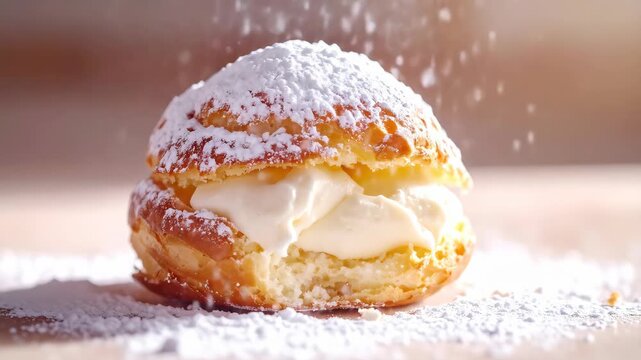 Delicious Cream Puff Dessert with Powdered Sugar Sprinkled on Top.