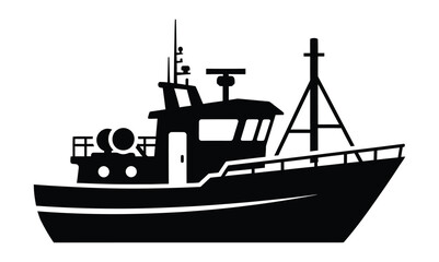 Obraz premium Black Silhouette Fishing Boat with Radar and Mast vessel