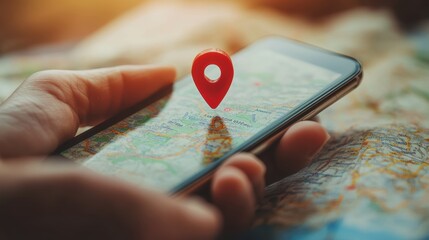 Smartphone with map, 3D Map pins, GPS, navigator pin checking points, 3D World Map icon, technology and application mobile smart phone with mobile, delivery tracking, transportation, generate by AI