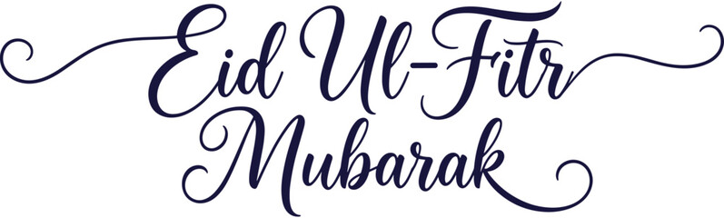 Eid Ul-Fitr Mubarak calligraphy typography design on white background, Islamic religious holiday celebration, spiritual seasonal event, traditional greeting card lettering, © Delowara