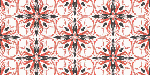 Fototapeta premium Intricate floral pattern illustration featuring symmetrical designs and vibrant colors from a close-up viewpoint