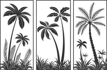 Obraz premium Black and white of three tropical palm tree scenes