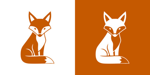 Fototapeta premium Illustration of a fox sitting in a contrasting dual background setting from a front viewpoint