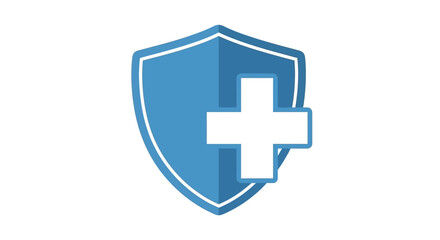 Obraz premium Blue shield with white medical cross icon symbolizing health protection and safety. Concept for secure healthcare, insurance, and medical wellbeing services