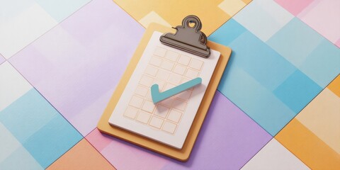 The Clipboard with Checkmark on Colorful Geometric Background for Productivity