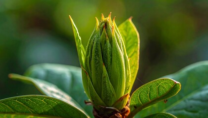 A close-up of a green plant bud with leaves (1)