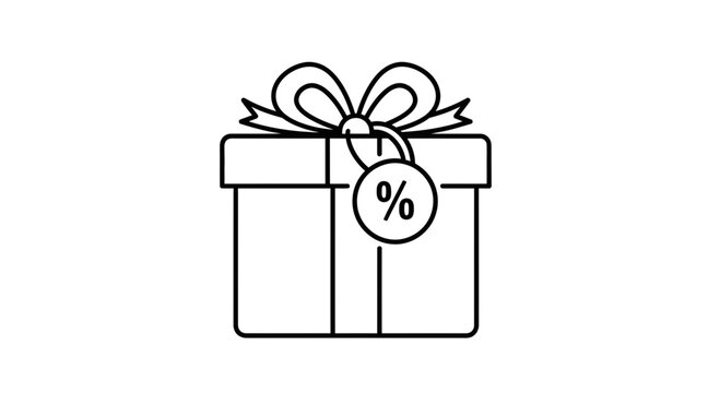 Gift Box with Percentage Tag Icon - Discount, Sale, Offer, Promotion, Present, Shopping