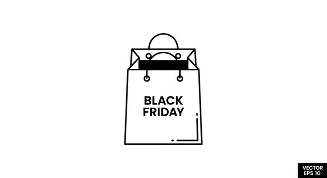 Black Friday Shopping Bag Icon - Vector Illustration of Sale and Discount