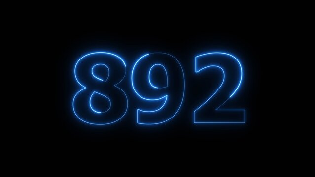 Abstract beautiful blue neon 892 number illustration background 4K. Neon countdown number icon background.