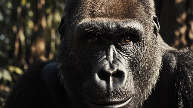 Close Up Portrait of a Gorilla Observing its Surroundings