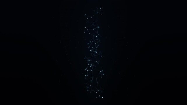 Interconnected nodes and lines flow across a dark abstract field