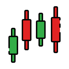 Obraz premium Four stylized candlestick chart bars in red and green