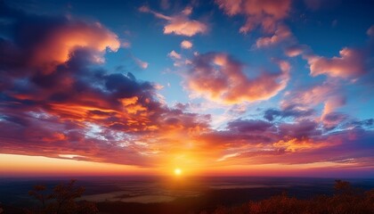 Fototapeta premium Colorful Sunset With Fluffy Clouds Over Horizon
