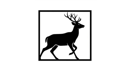 Fototapeta premium Black Silhouette Deer Icon Running.