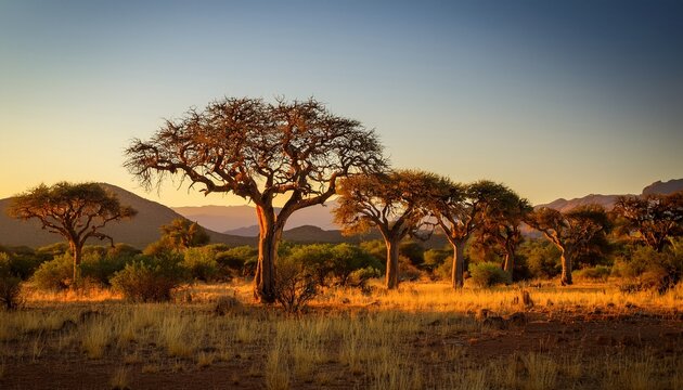Marula Trees Laden With Fruit Dominate The South African Landscape Bathed In The Golden Hour S Enchanting Light