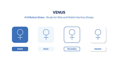 venus 4-state UI button. Outline icon kit from zodiac collection. Thin linear venus, mars, saturn editable vector. Minimal venus sign for web and mobile interface © IconArt