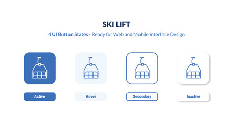 ski lift 4-state UI button. Outline icon kit from winter collection. Thin linear ski lift, mountain, lift editable vector. Minimal ski lift sign for web and mobile interface © IconArt