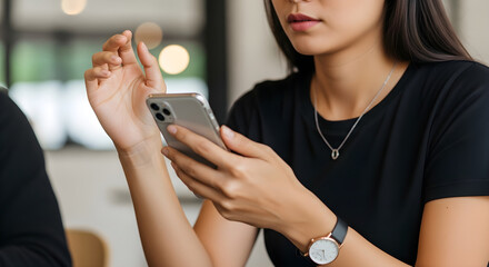 Young woman using smartphone in modern casual setting
