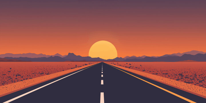 Desert Highway at Sunset &ndash; Scenic Road Vector Illustration