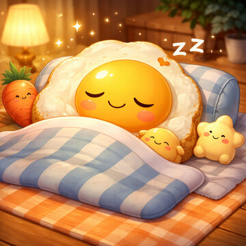 animasi telur yang sedang tidur 