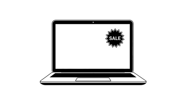 Laptop with SALE sticker on screen, symbolizing online shopping and discounts