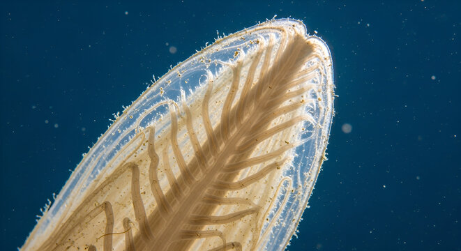 Detailed Macro of a Translucent Geoduck Siphon Underwater