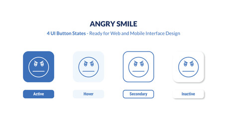 angry smile 4-state UI button. Outline icon kit from user interface collection. Thin linear angry smile, happy, cute editable vector. Minimal angry smile sign for web and mobile interface
